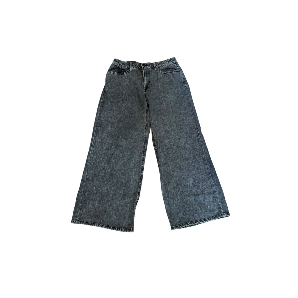 Retro vibe Vanilla Star Womens Wide Leg Jeans Acid Wash Black High Rise Sz 7 W28